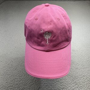 South Carolina Palm Tree Crescent Moon Hat Cap Strap Back Pink Embroidered